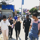 Uriah (far right) and officers taking a tour of Brownsville, Brooklyn, with the Brownsville Community Justice Center to learn about its crime-prevention-through-environmental-design projects. (Dana Rachlin/NYC Together)